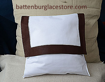 Envelope Pillow.12 inches. White with FRENCH ROAST border